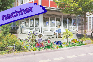Skizze - neu entstehende Grünfläche am DGB-Haus Gießen