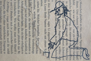Zeichnung Bettler auf Zeitungspapier