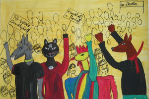 Demonstration für soziale Gerechtigkeit - gemalt