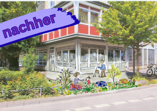 Skizze - neu entstehende Grünfläche am DGB-Haus Gießen