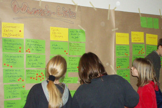 Kinder und Jugendliche bewerten Wünsche mit Punkten, Planungswerkstatt in Maintal