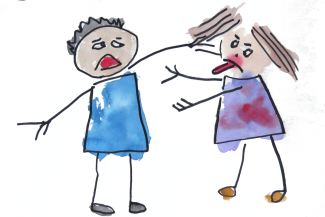 Comic steitende Kinder