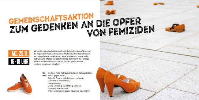 orange Schuhe auf Asphalt, Gemeinschaftsaktion